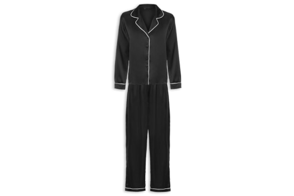 Pijama Feminino Manga Longa de Seda Pura - Preto