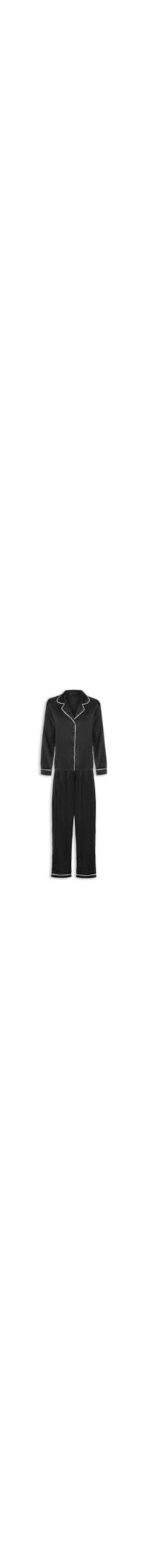 Pijama Feminino Manga Longa de Seda Pura - Preto