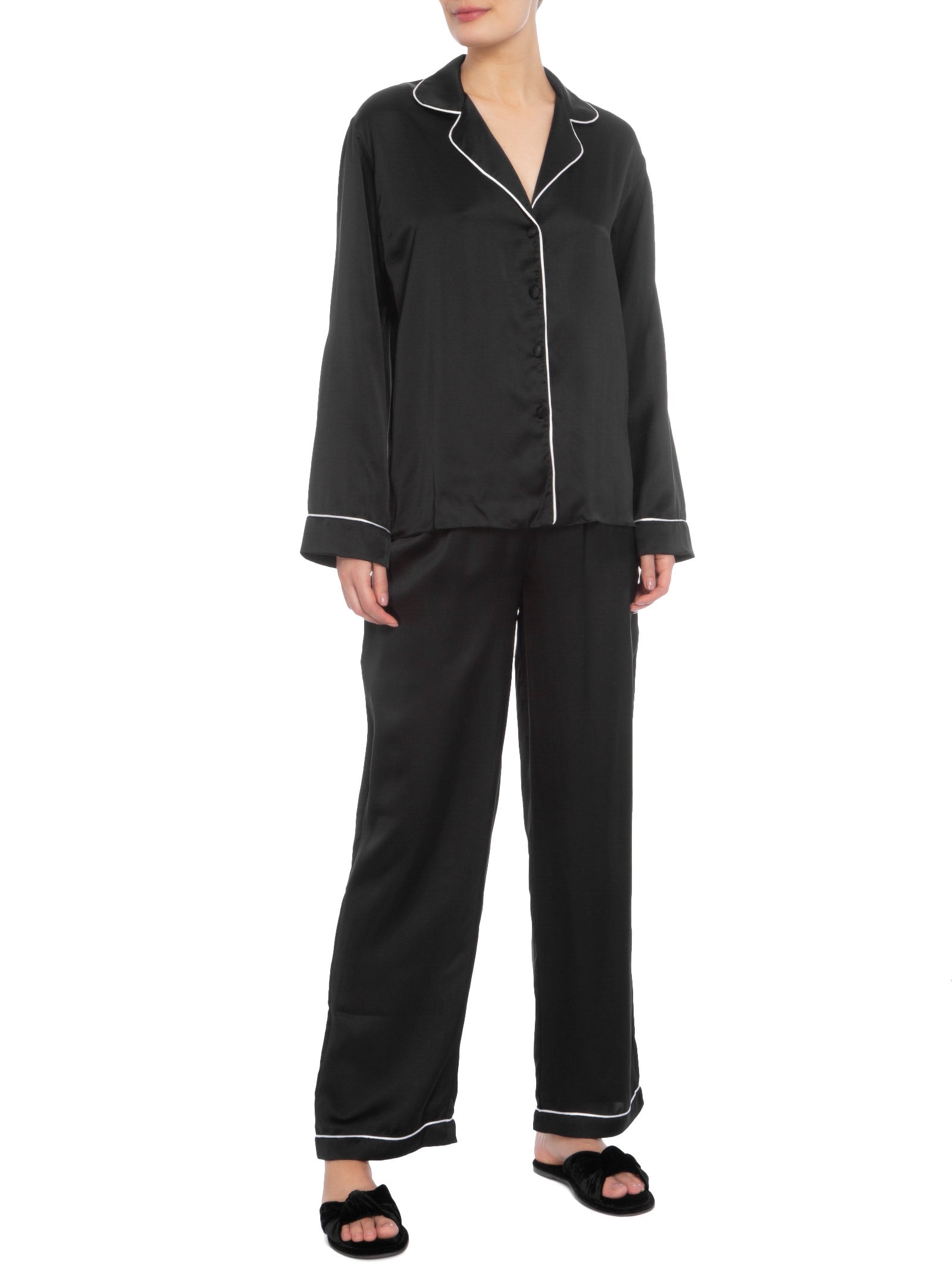 Pijama Feminino Manga Longa de Seda Pura Preto '2Essential