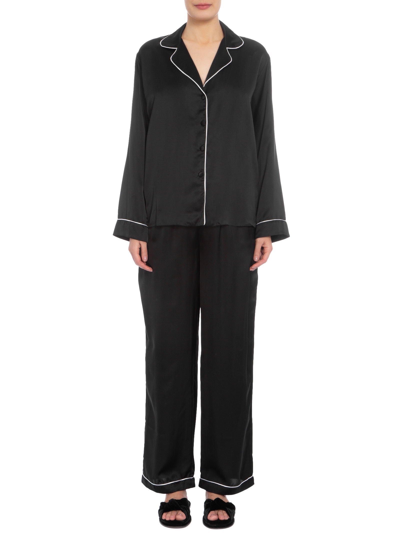 Pijama Feminino Manga Longa de Seda Pura Preto '2Essential