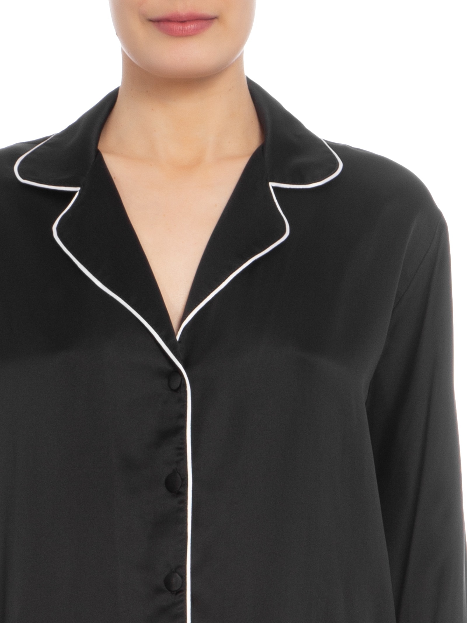 Pijama Feminino Manga Longa de Seda Pura Preto '2Essential