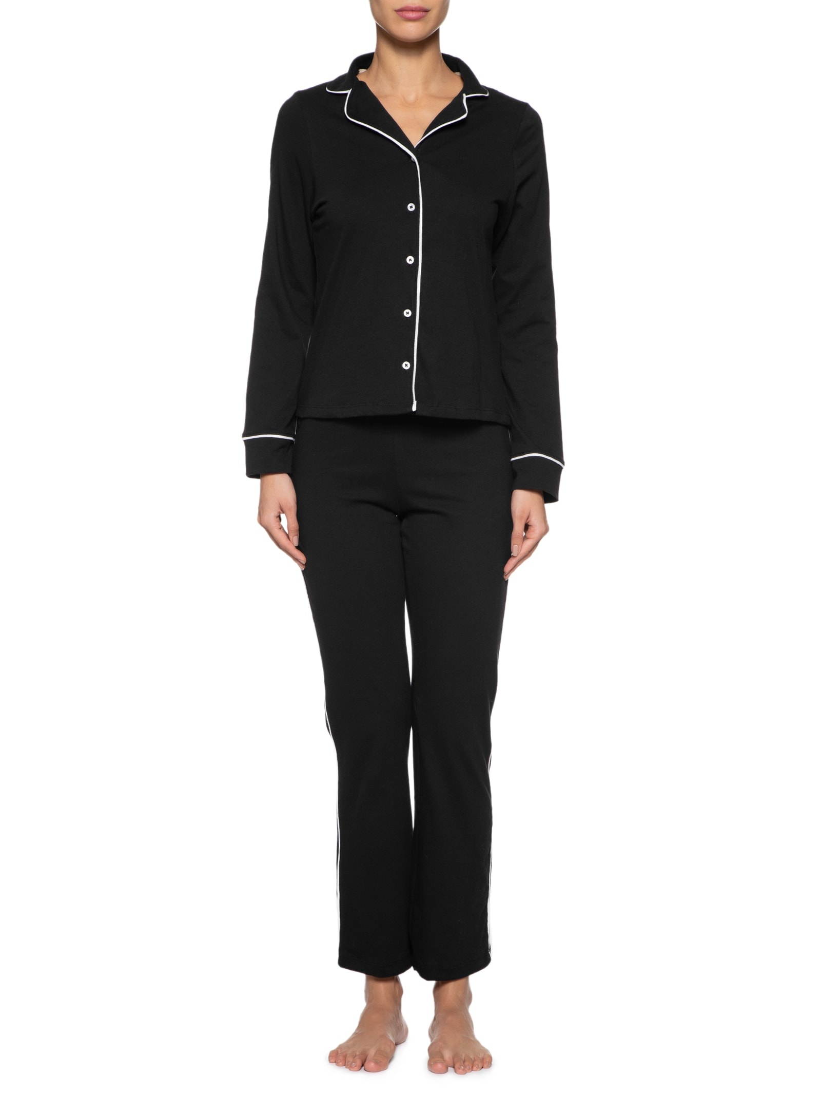 Pijama Feminino Manga Longa Preto Hering Intimates