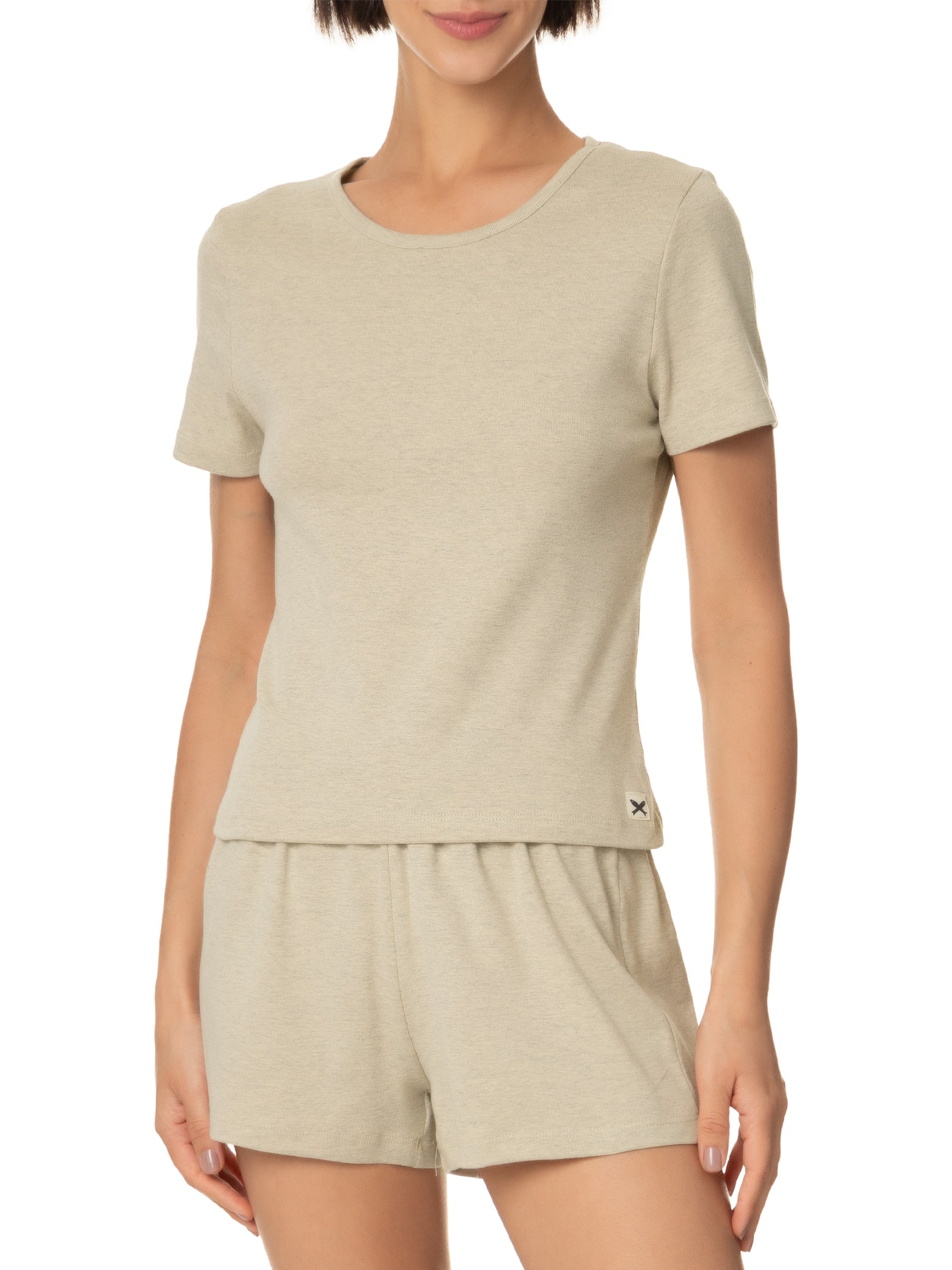 Pijama Feminino Meia Malha Bege Hering Intimates