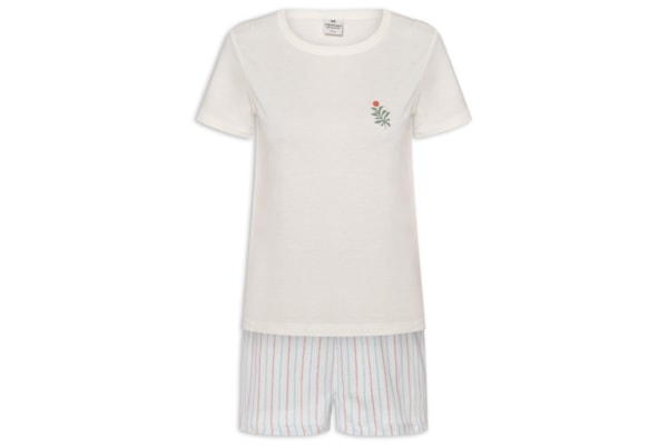 Pijama Feminino Meia Malha - Branco