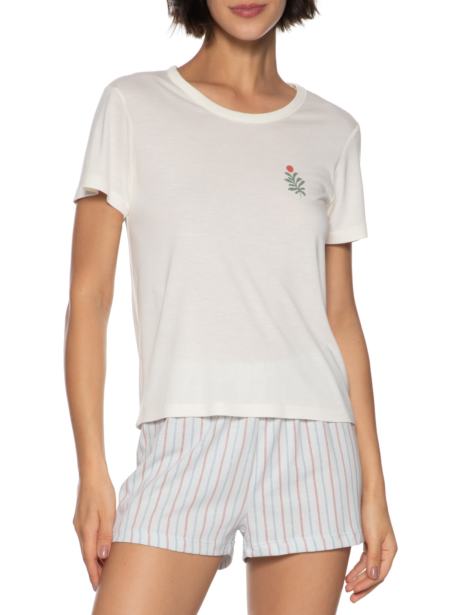 Pijama Feminino Meia Malha Branco Hering Intimates