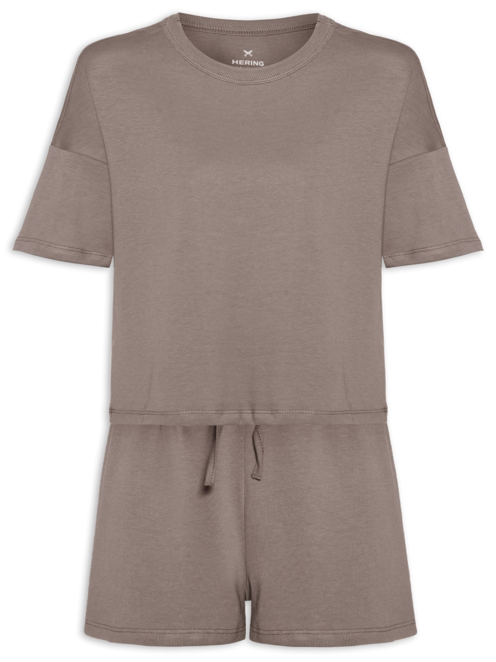 Pijama Feminino Meia Malha Marrom Hering Intimates