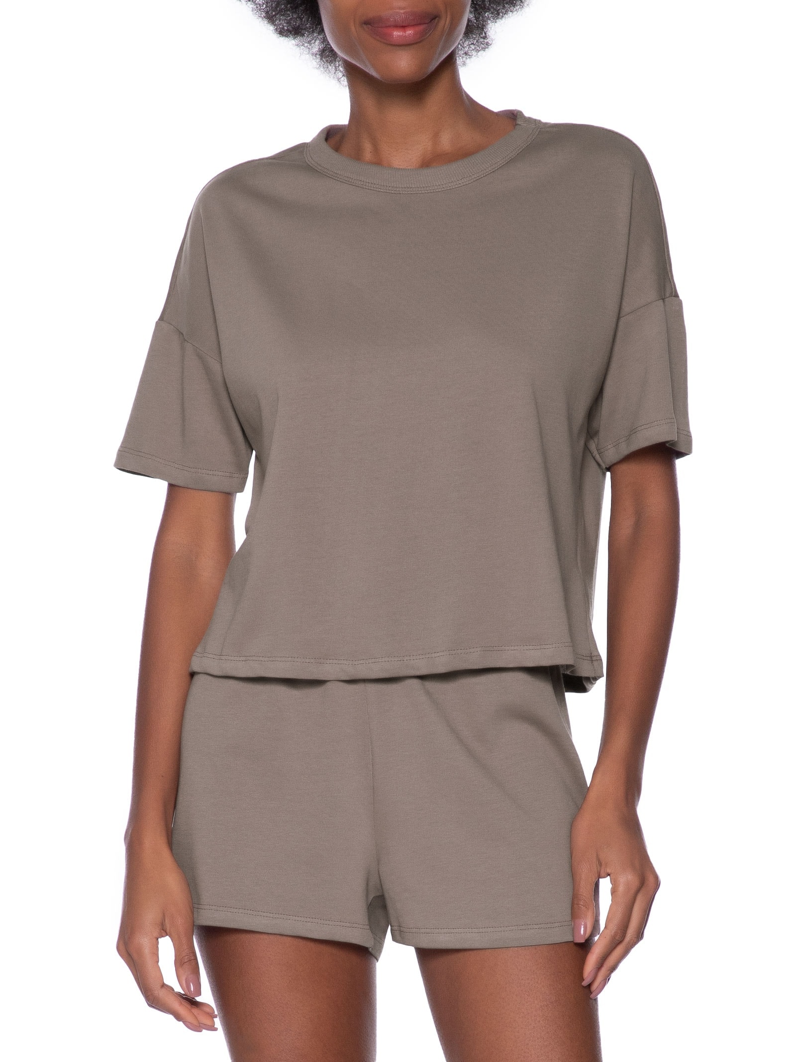 Pijama Feminino Meia Malha Marrom Hering Intimates