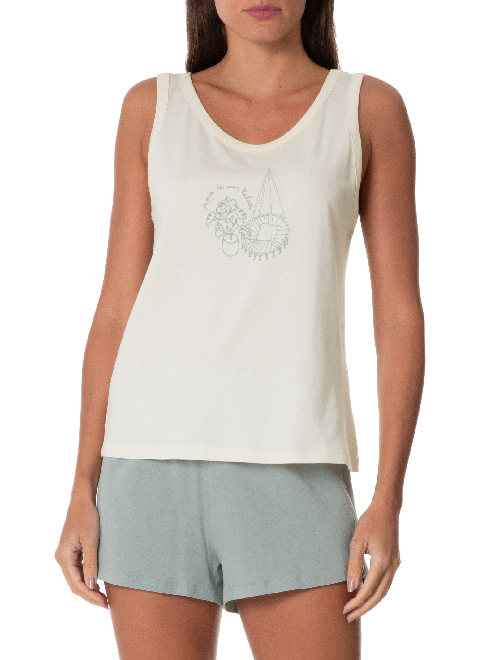 Pijama Feminino Regata Com Shorts Off White Hering Intimates