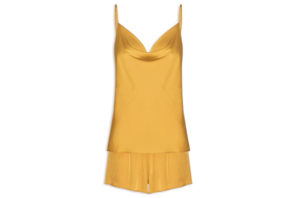 Pijama Feminino Short Doll Alcas Finas Em Cetim Grace - Dourado