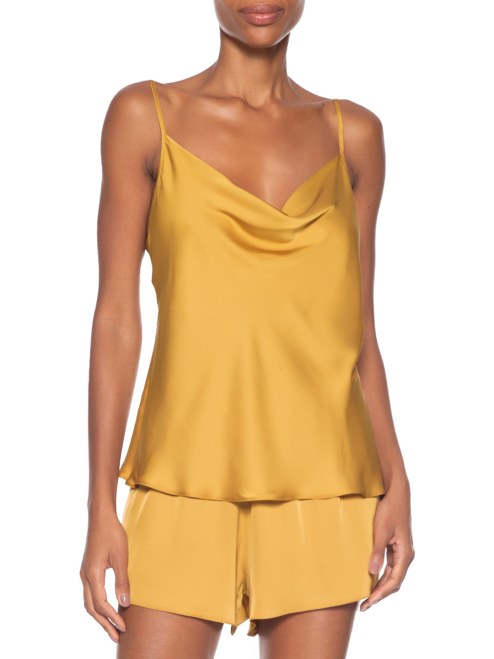 Pijama Feminino Short Doll Alcas Finas Em Cetim Grace Dourado Hope