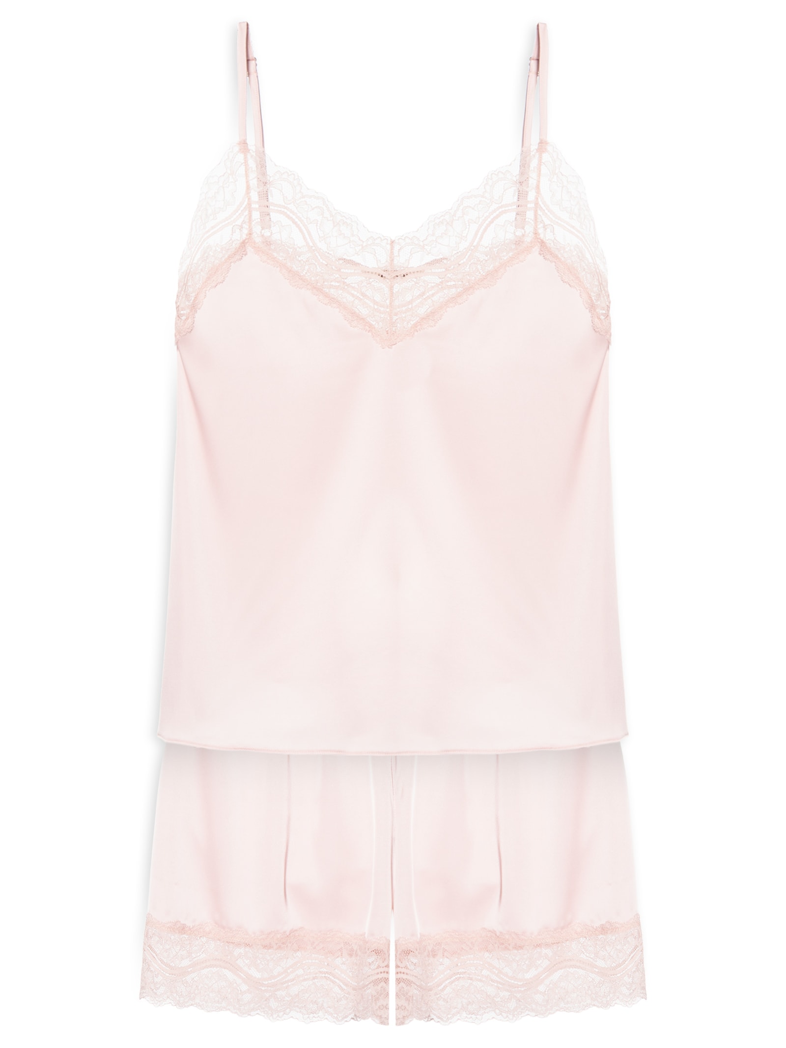 Pijama Feminino Short Doll Alças Finas Em Cetim Renda Love Stories Glow Rosa Hope