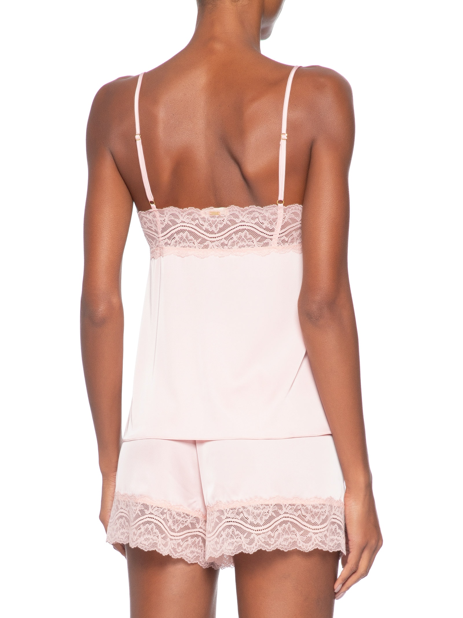 Pijama Feminino Short Doll Alças Finas Em Cetim Renda Love Stories Glow Rosa Hope