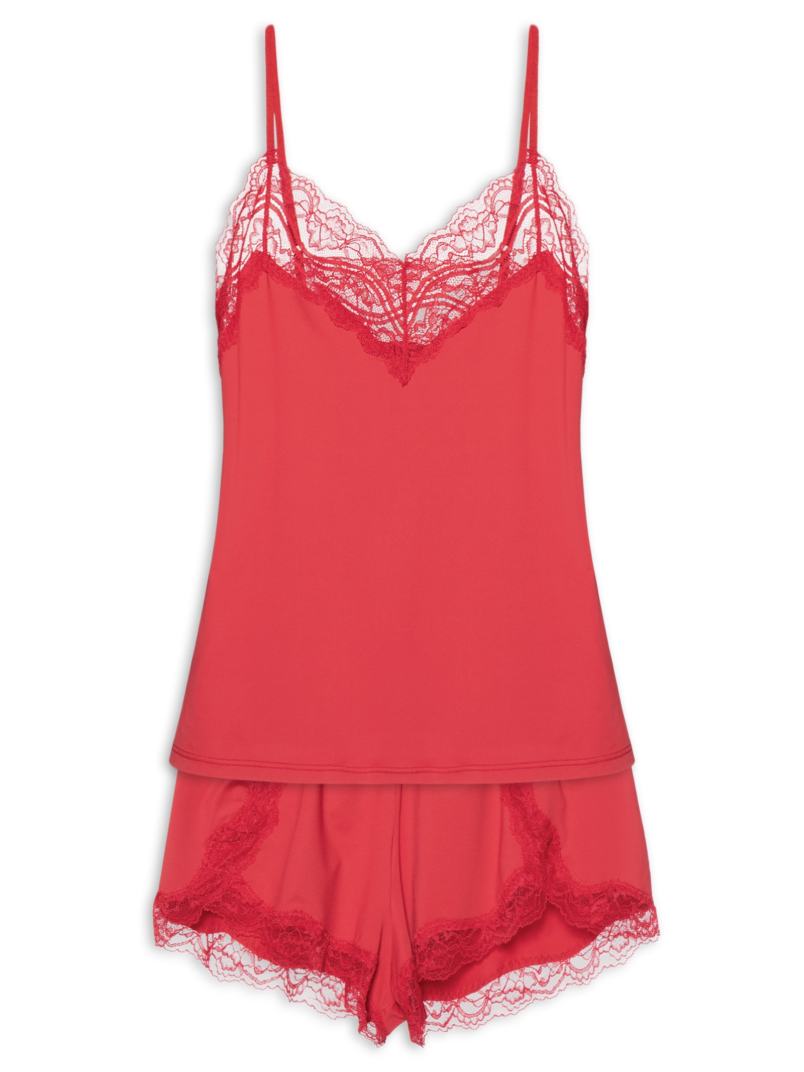 Pijama Feminino Short Doll Alças Finas Em Microfibra E Renda Lova Stories Vermelho Hope
