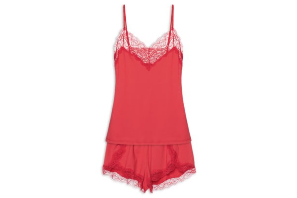 Pijama Feminino Short Doll Alças Finas Em Microfibra E Renda Lova Stories - Vermelho