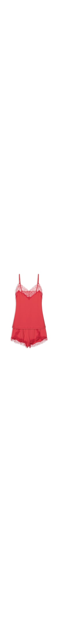 Pijama Feminino Short Doll Alças Finas Em Microfibra E Renda Lova Stories - Vermelho