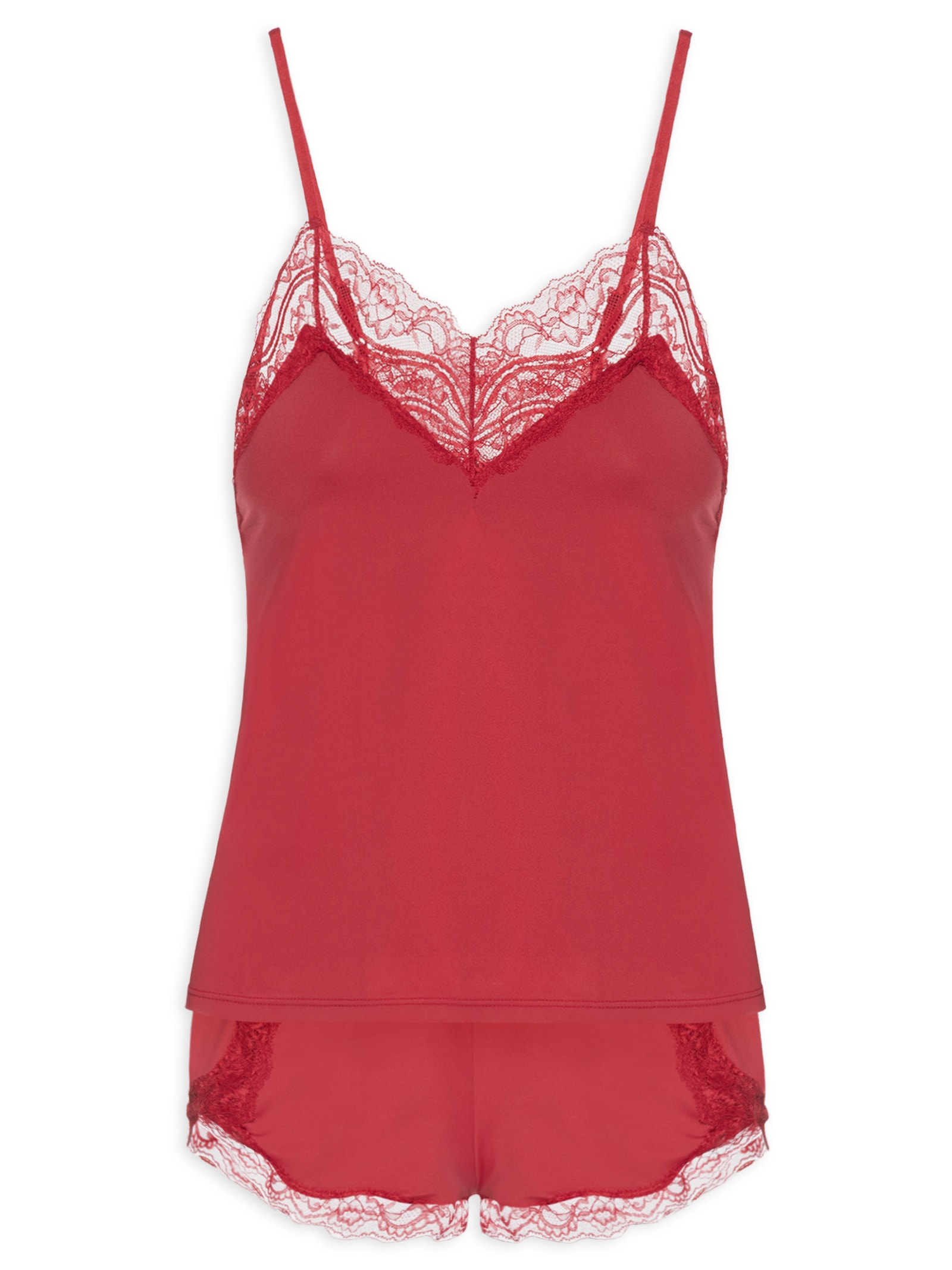 Pijama Feminino Short Doll Alcas Finas Em Renda E Microfibra Love Stories Vermelho Hope