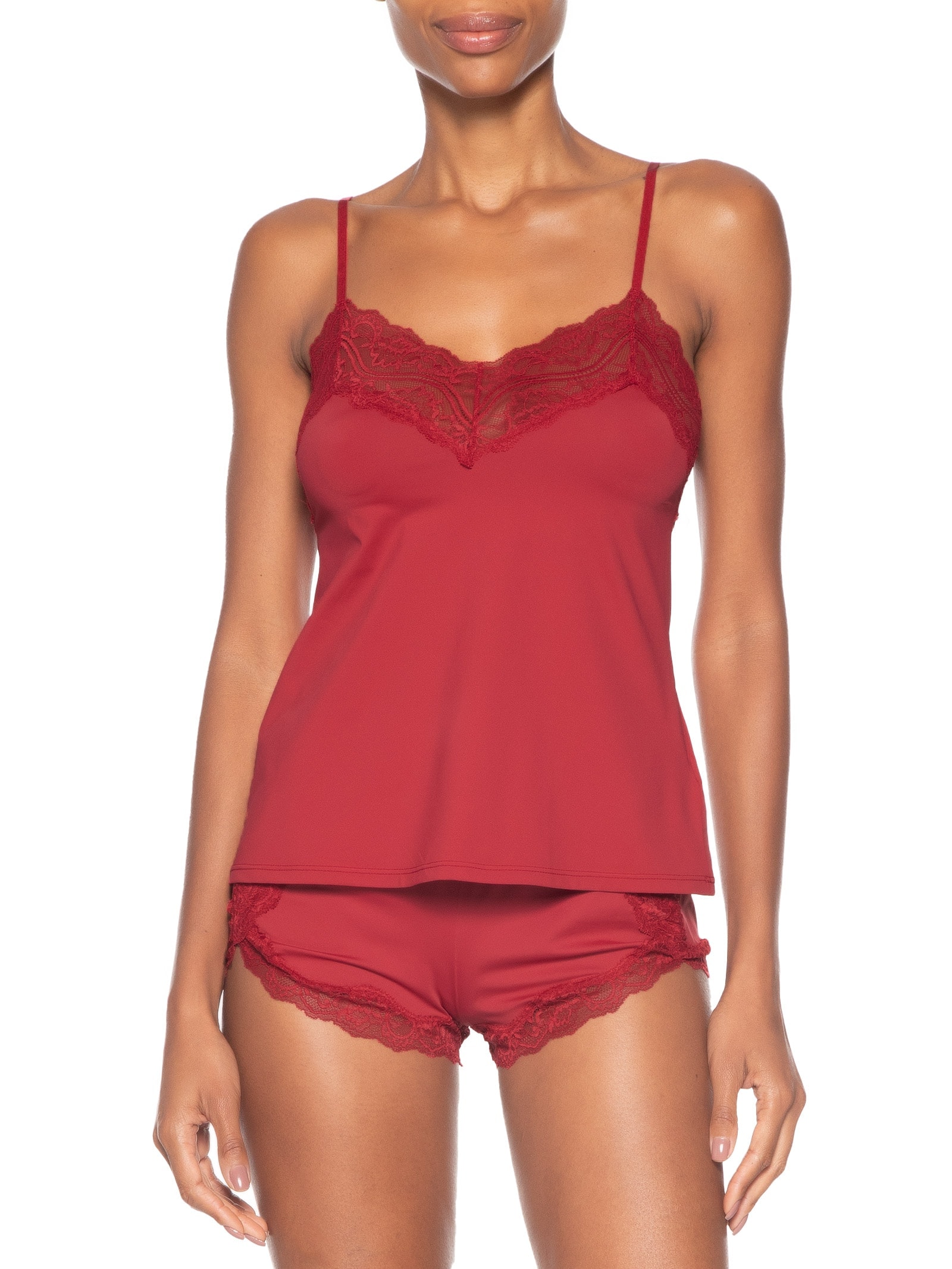 Pijama Feminino Short Doll Alcas Finas Em Renda  Vermelho Hope