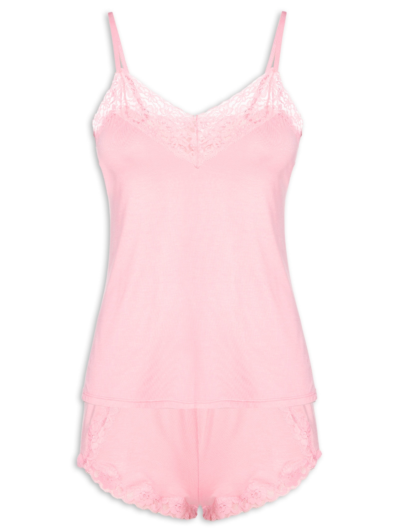 Pijama Feminino Short Doll Alças Finas Em Viscose E Rend Azul Hope