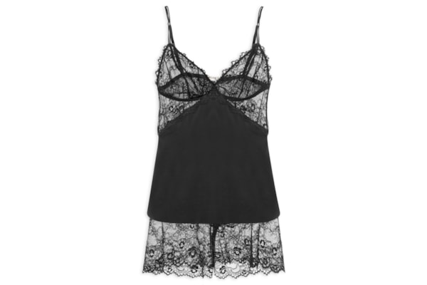 Pijama Feminino Short Doll Em Microfibra E Renda  - Preto