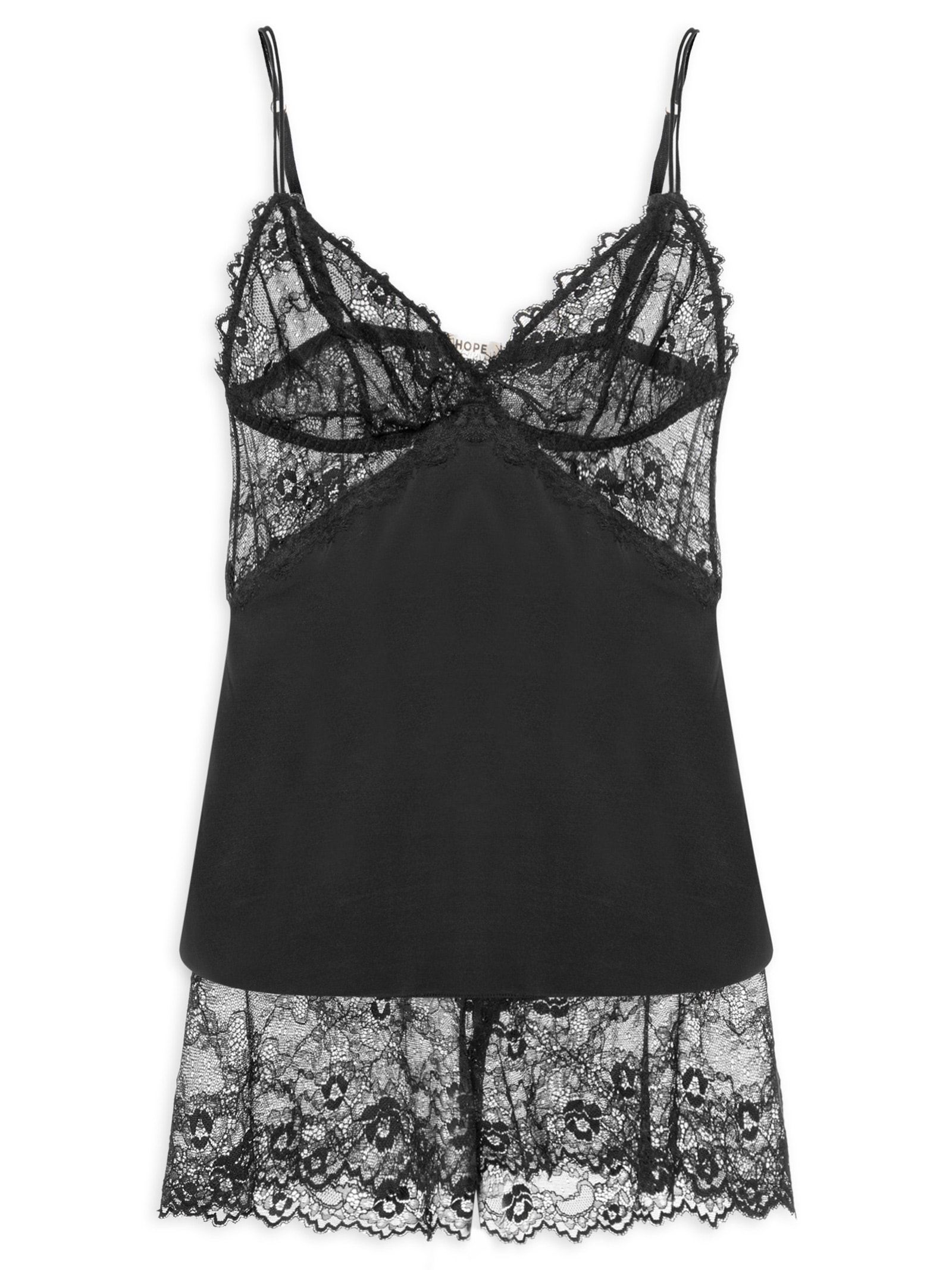 Pijama Feminino Short Doll Em Microfibra E Renda  Preto Hope