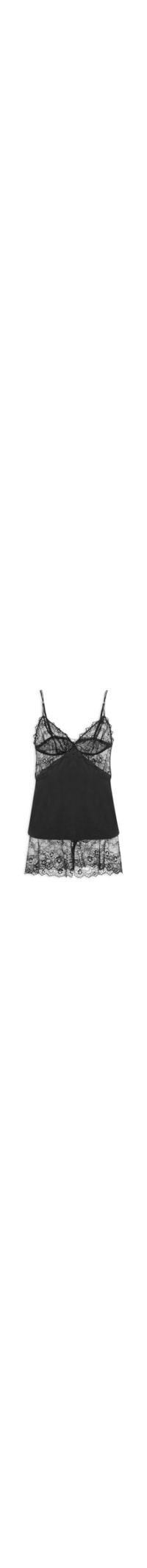 Pijama Feminino Short Doll Em Microfibra E Renda - Preto