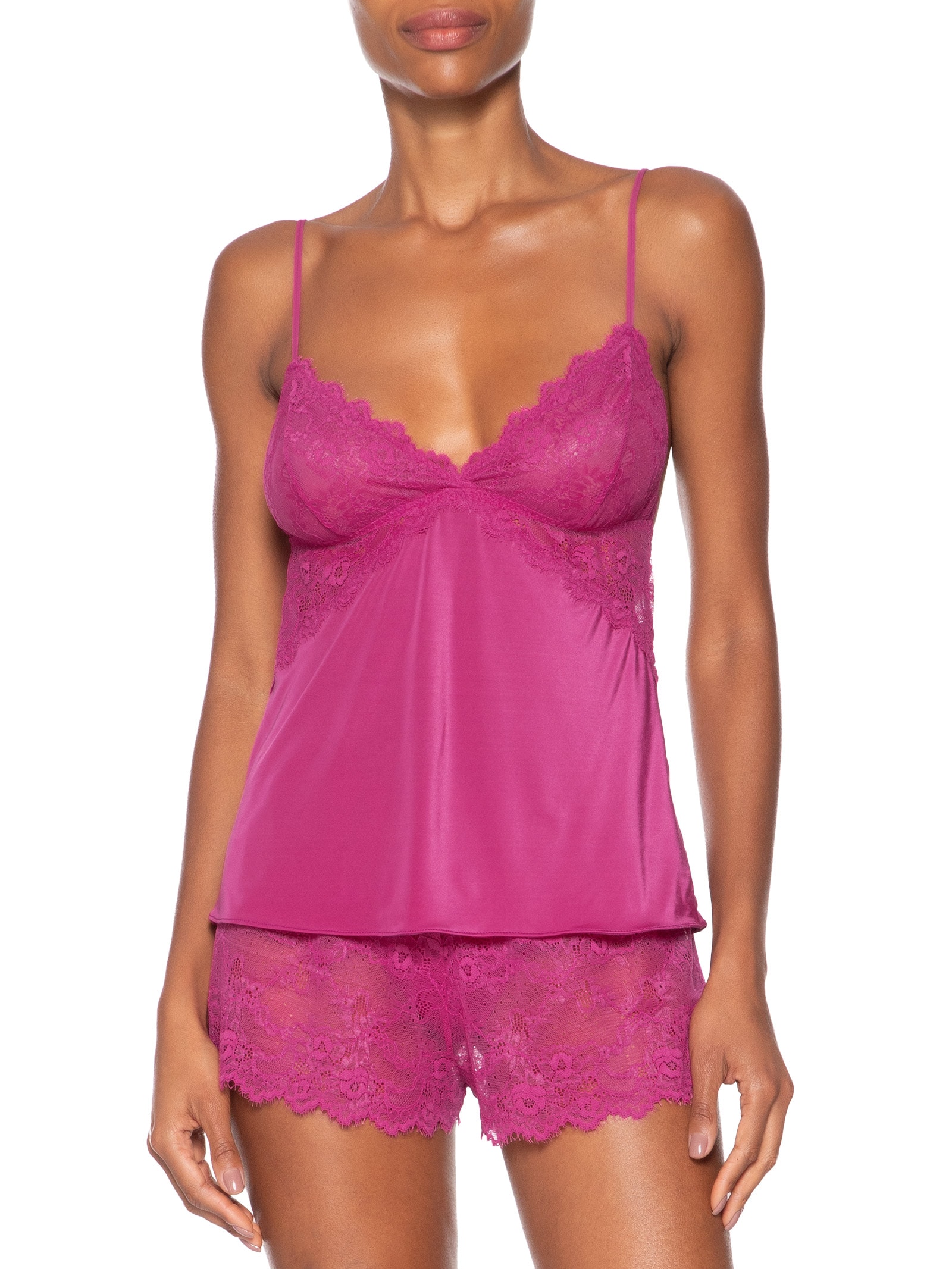 Pijama Feminino Short Doll Em Microfibra E Renda  Rosa Hope