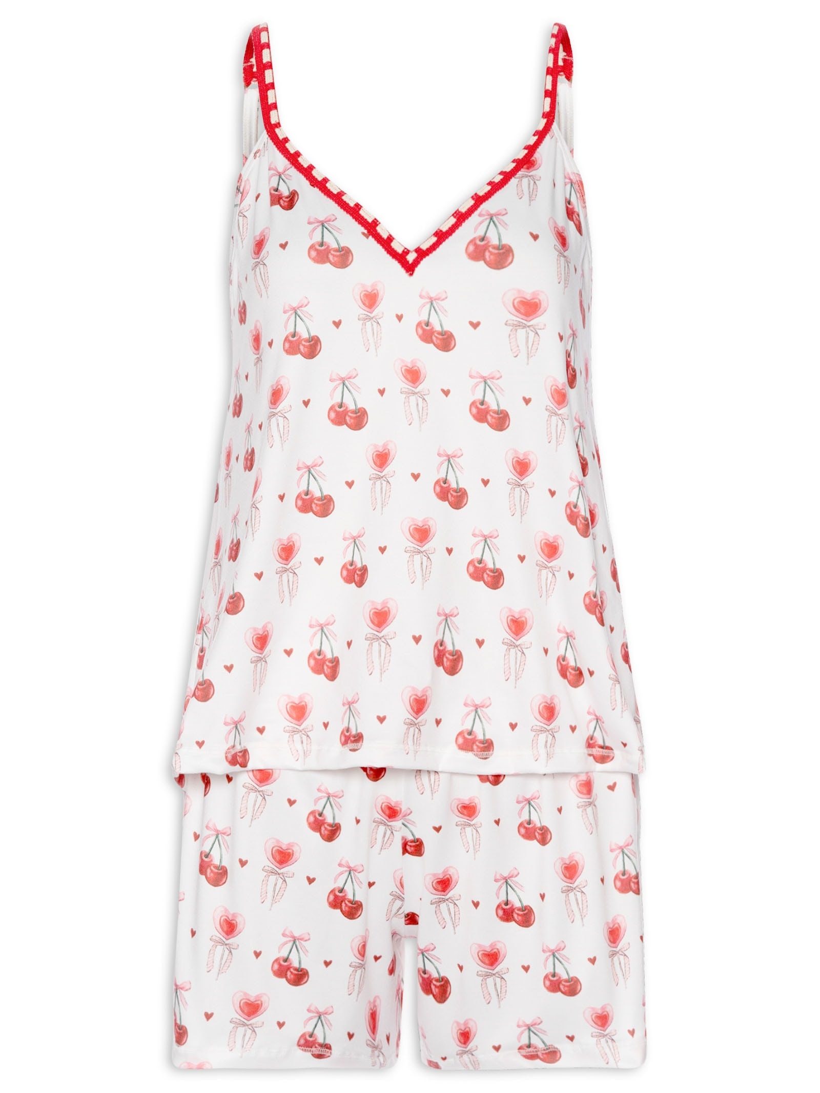 Pijama Feminino Shortdoll Malha Love Cherry Branco Jogê