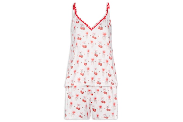 Pijama Feminino Shortdoll Malha Love Cherry - Branco