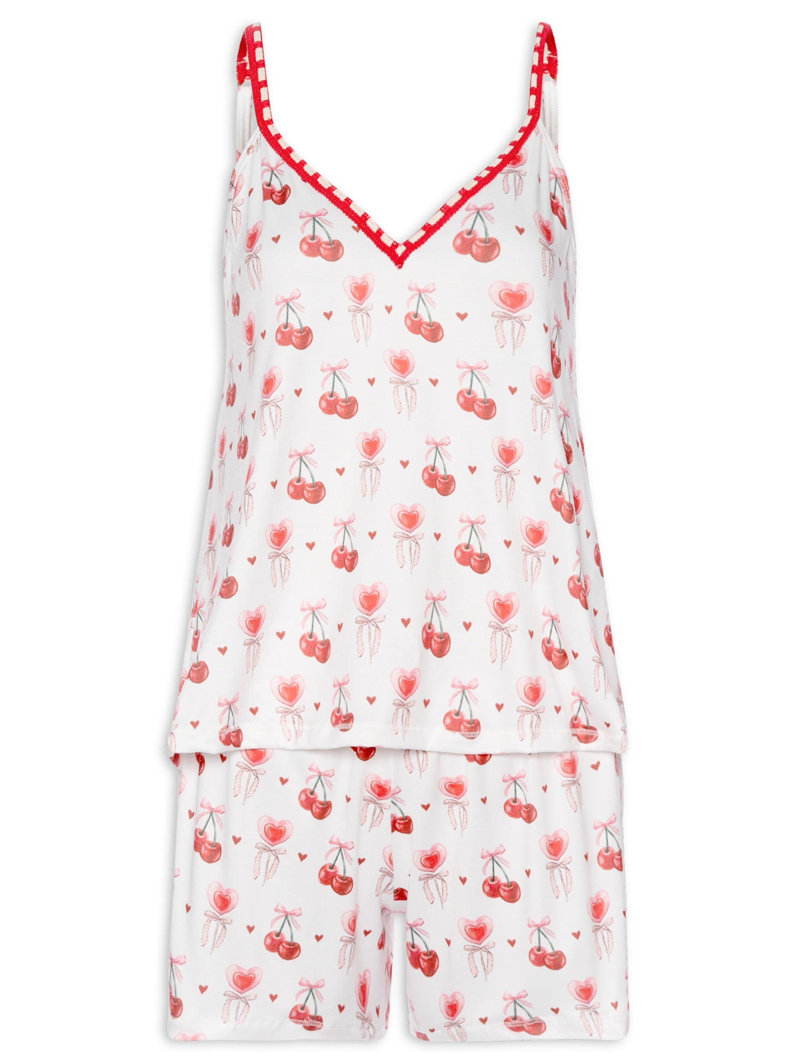 Pijama Feminino Shortdoll Malha Love Cherry Branco Jogê
