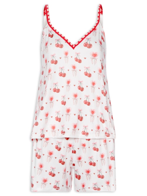 Pijama Feminino Shortdoll Malha Love Cherry – Branco