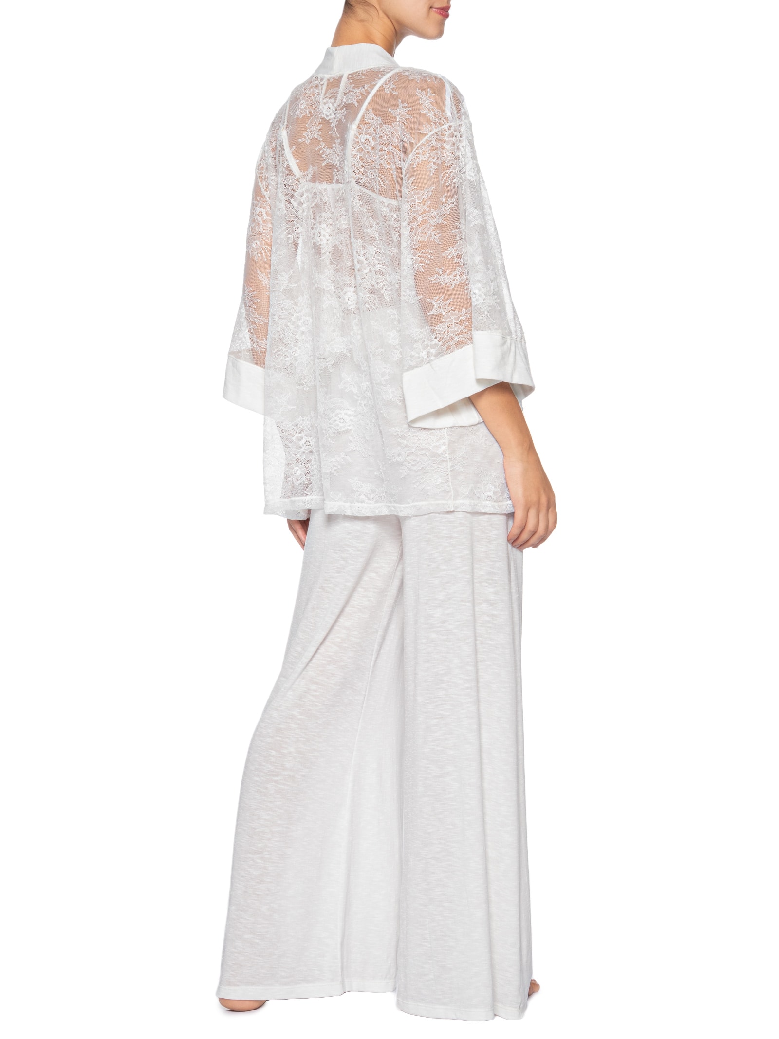 Pijama Longo Trio Renda Feminino Almar  – Branco Jogê