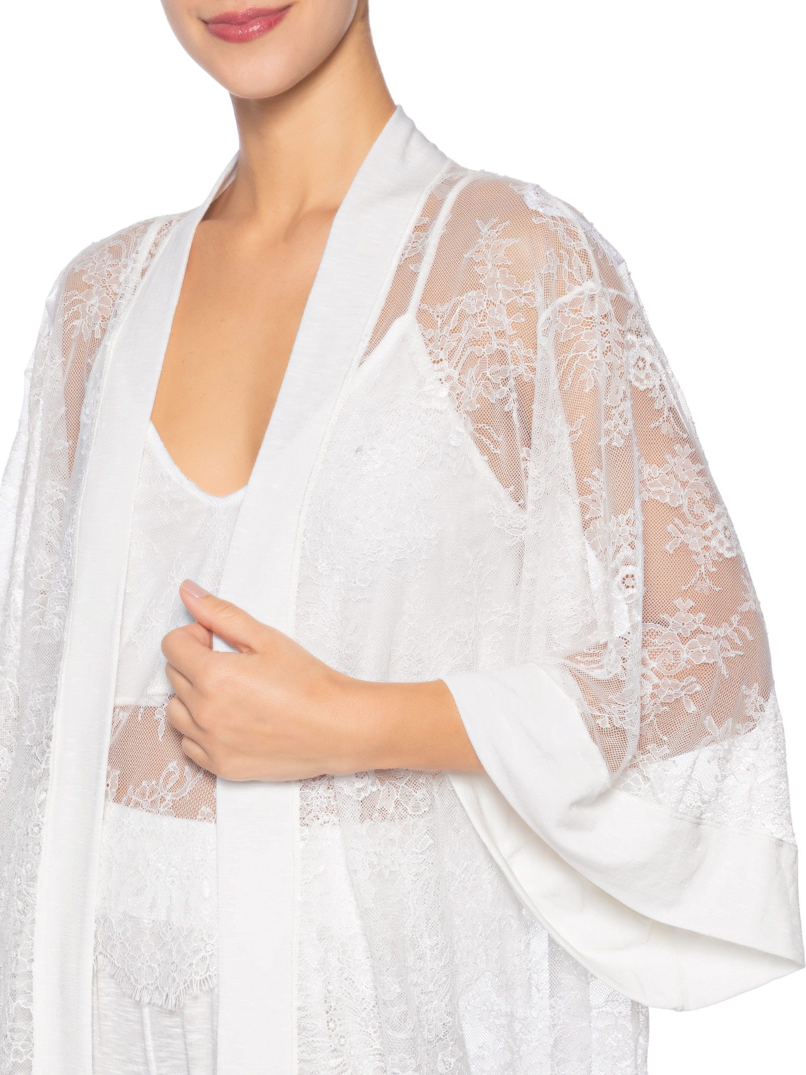 Pijama Longo Trio Renda Feminino Almar  – Branco Jogê