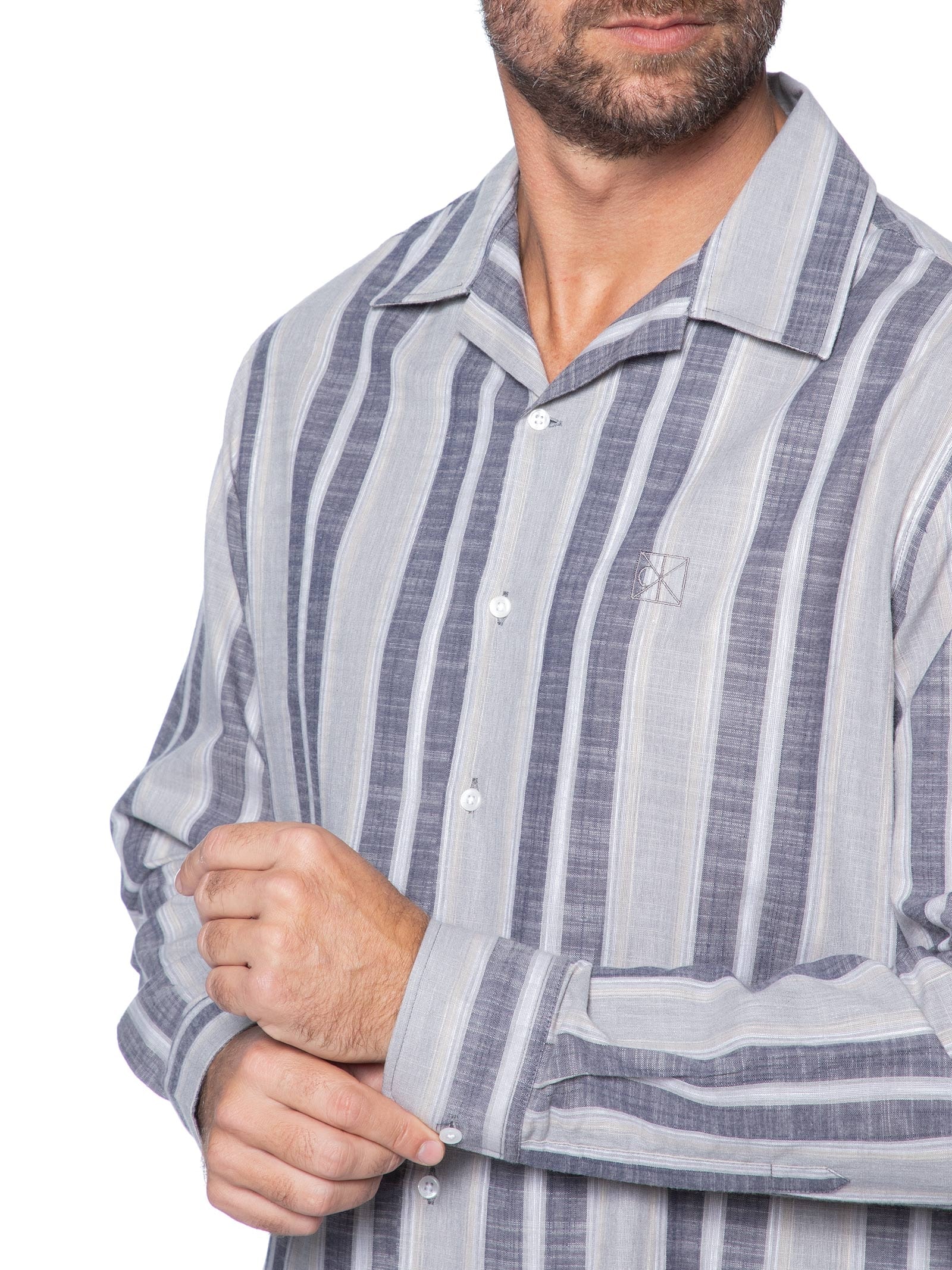 Pijama Masculino Camisa Com Calça Tricoline Cinza Calvin Klein Underwear