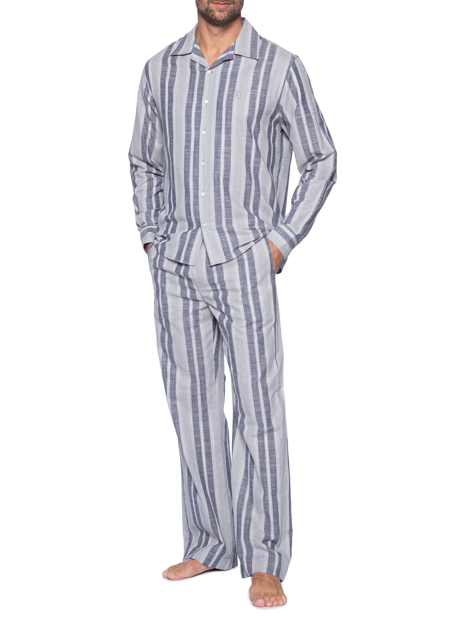 Pijama Masculino Camisa Com Calça Tricoline Cinza Calvin Klein Underwear