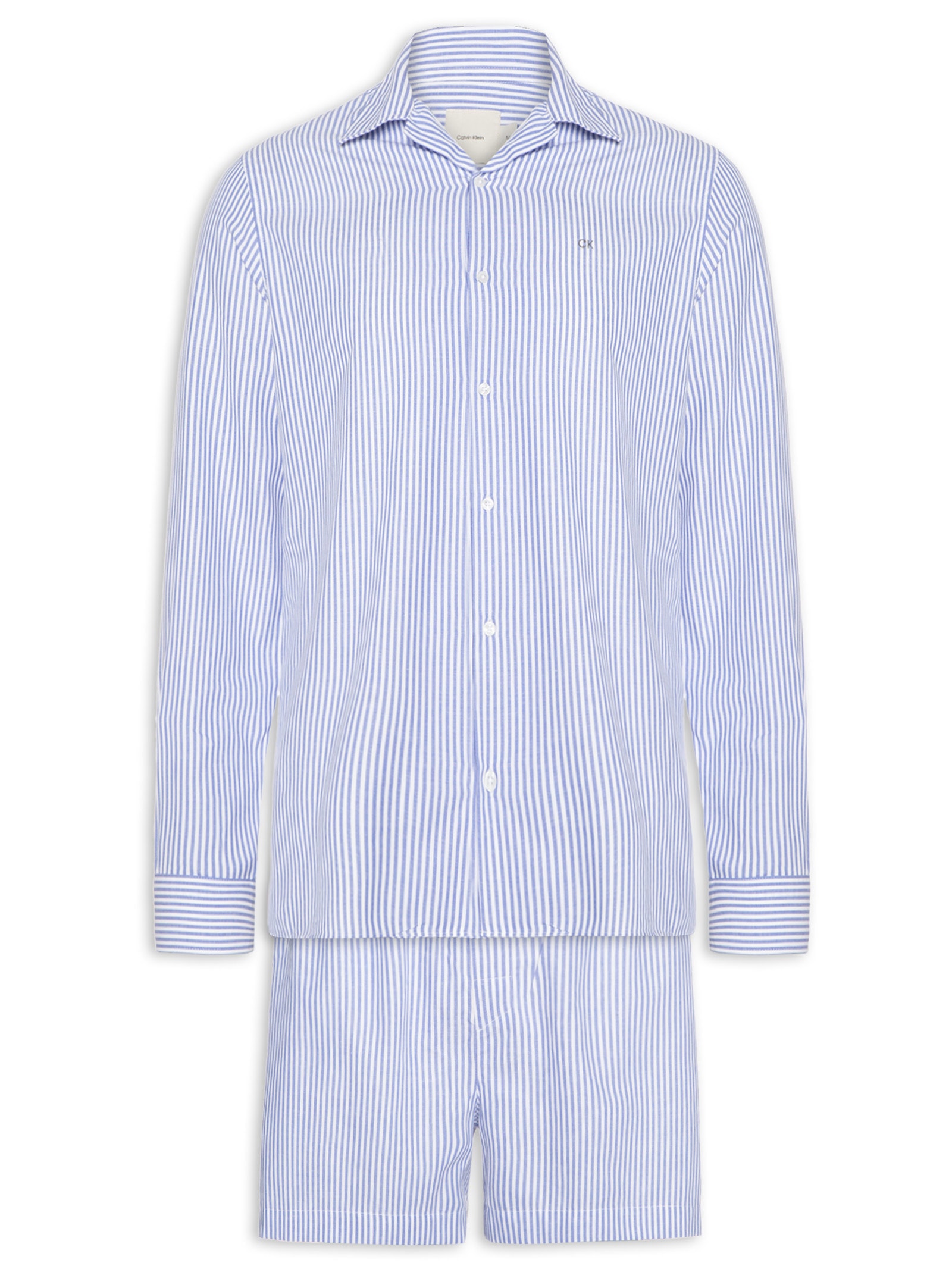 Pijama Masculino Camisa Em Botões E Bermuda Azul  Calvin Klein Underwear