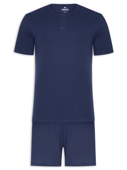 Pijama Masculino Camiseta Henley Com Bermuda – Azul