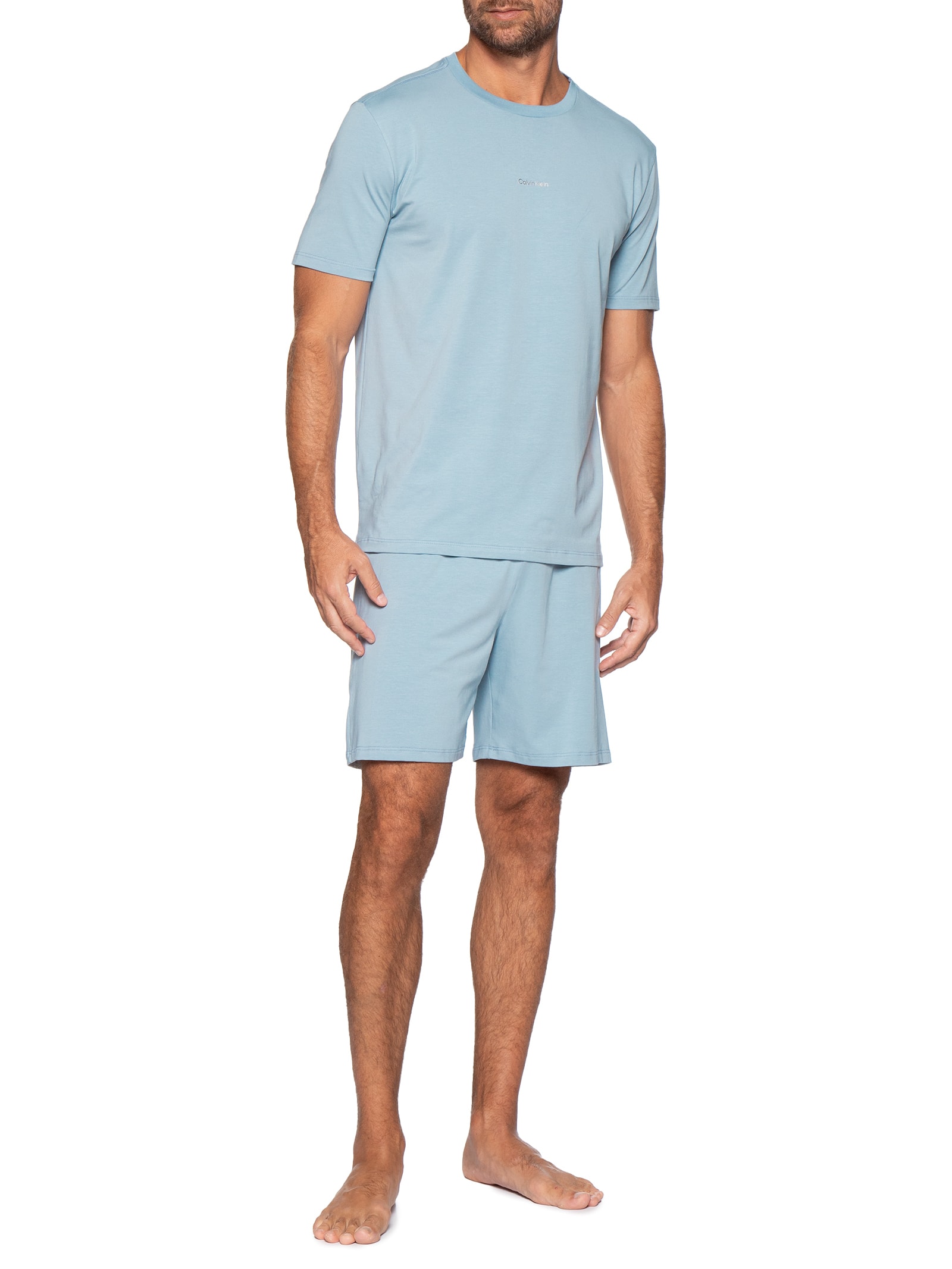 Pijama Masculino Com Bermuda Em Pima Cotton Azul Calvin Klein Underwear