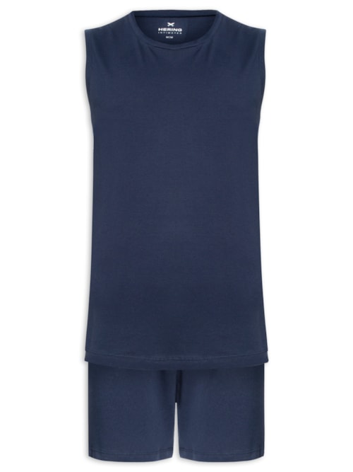 Pijama Masculino Curto Básico Em Algodão - Azul