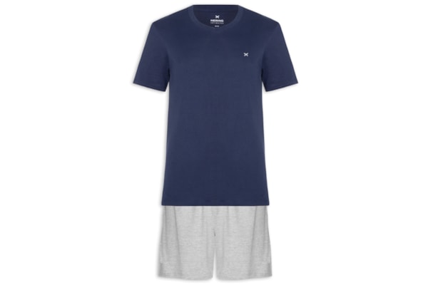 Pijama Masculino Curto Com Bordado - Azul