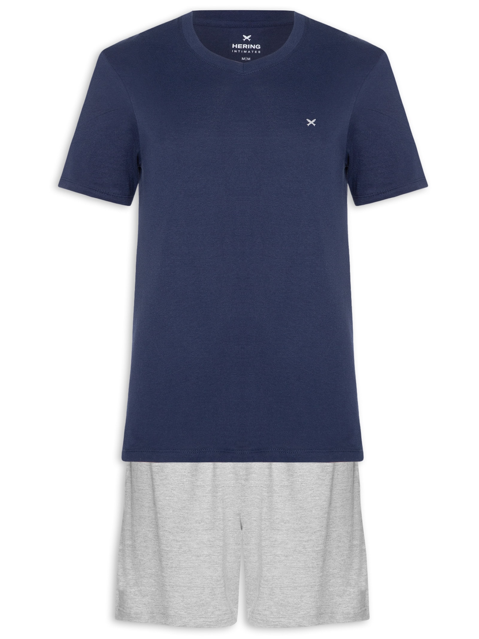 Pijama Masculino Curto Com Bordado Azul Hering Intimates