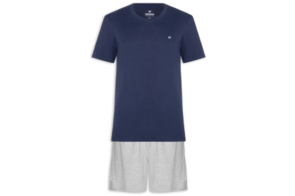 Pijama Masculino Curto Com Bordado - Azul