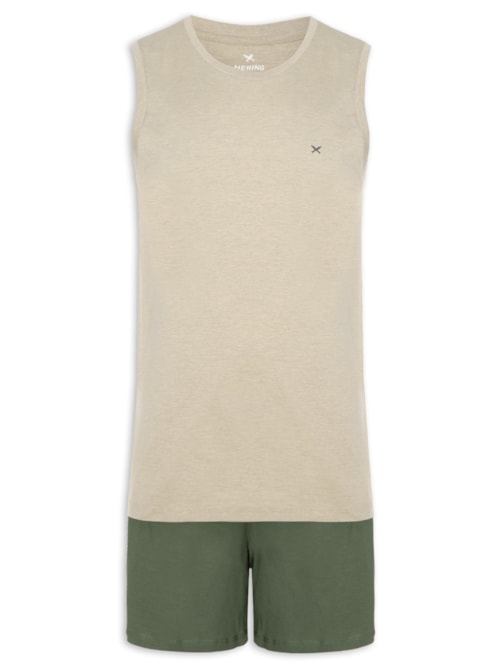 Pijama Masculino Curto Em Malha De Algodão - Verde