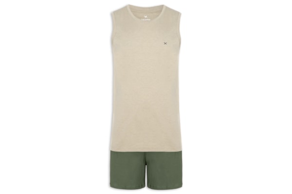 Pijama Masculino Curto Em Malha De Algodão - Verde