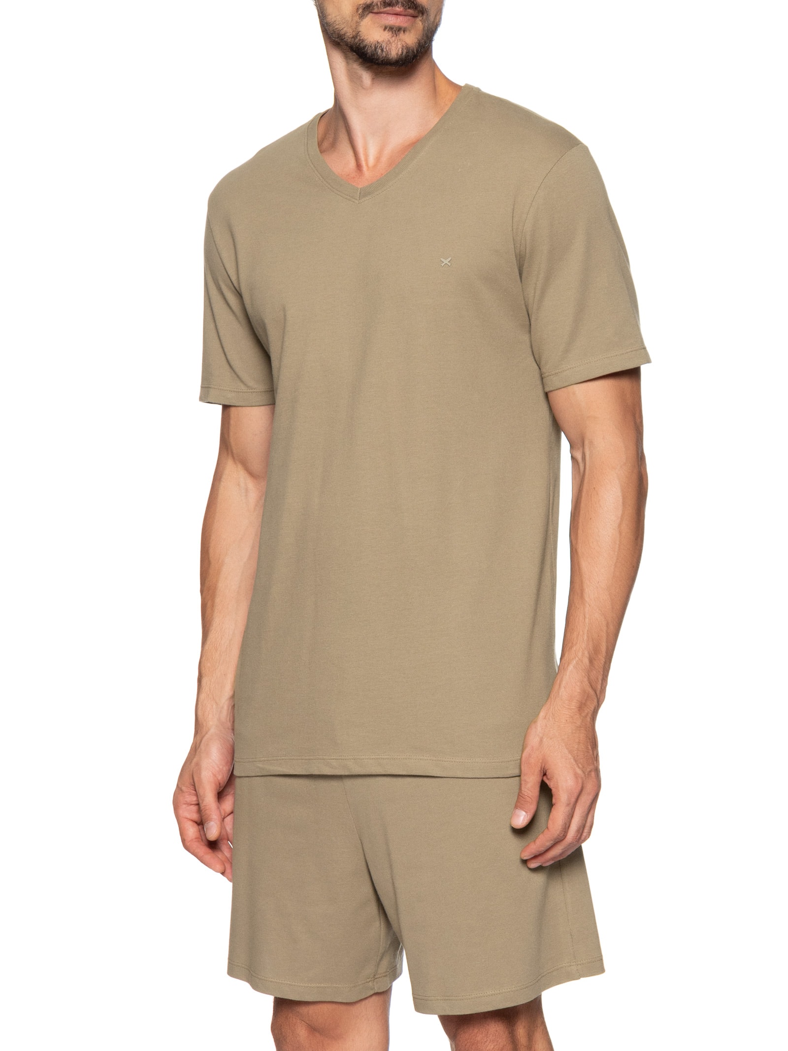 Pijama Masculino Curto Em Malha Piquet Bege Hering Intimates