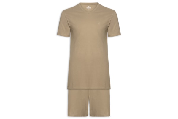Pijama Masculino Curto Em Malha Piquet - Bege