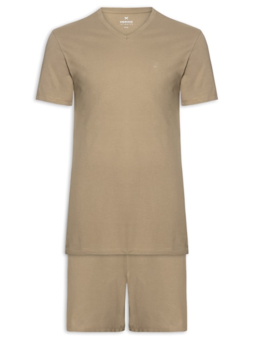 Pijama Masculino Curto Em Malha Piquet - Bege