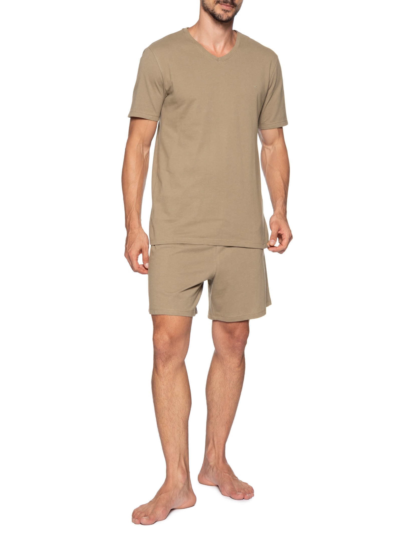 Pijama Masculino Curto Em Malha Piquet Bege Hering Intimates