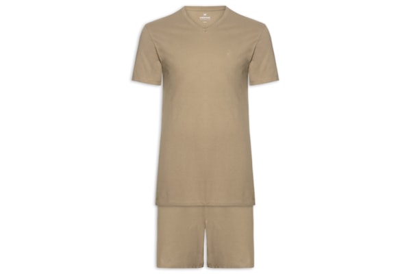 Pijama Masculino Curto Em Malha Piquet - Bege