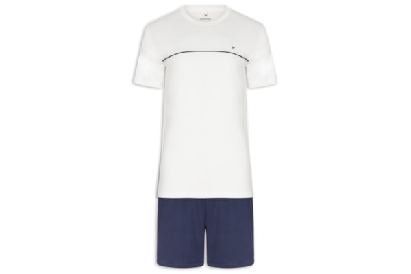 Pijama Masculino Curto Friso Contrastante - Azul