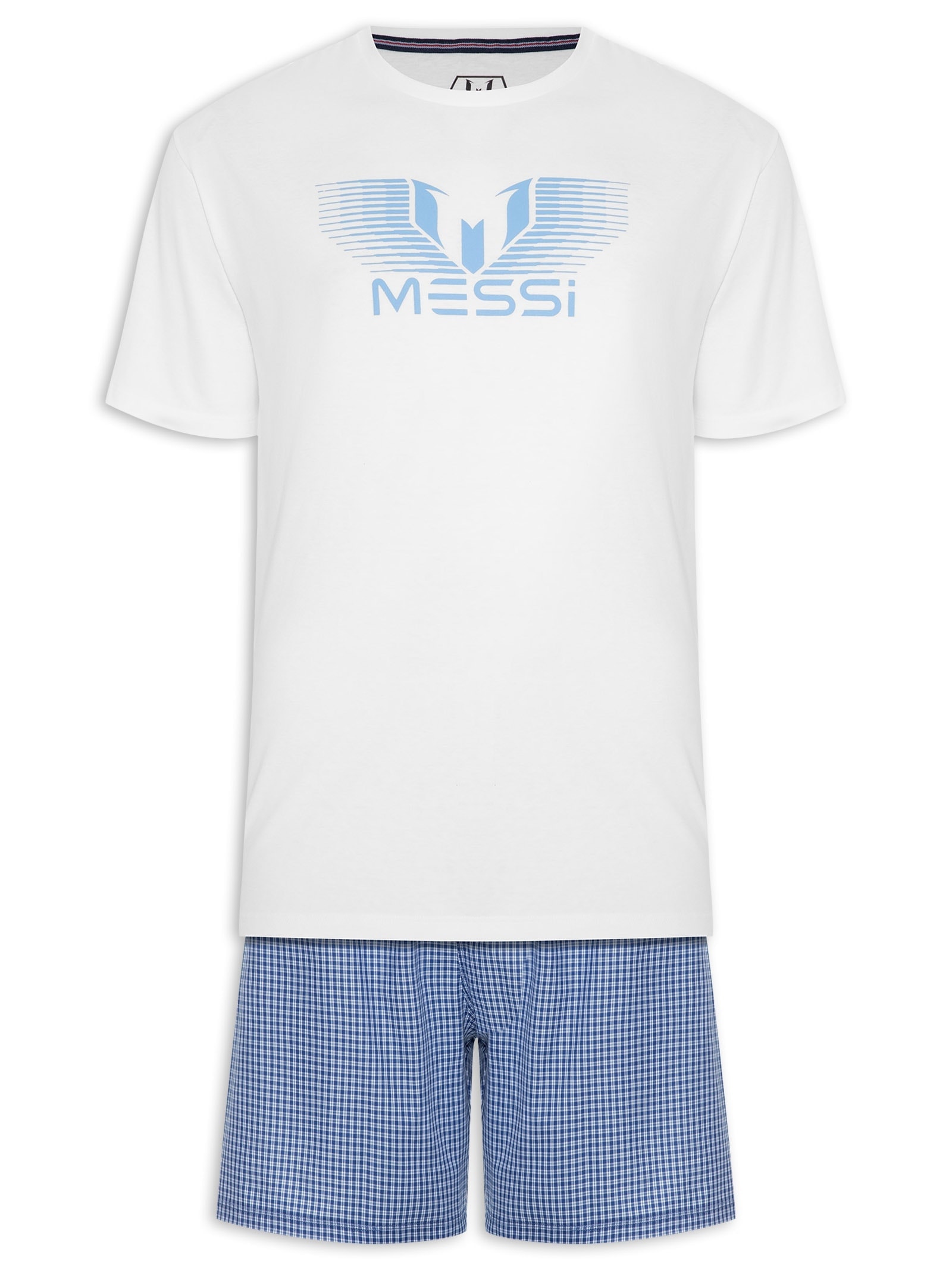 Pijama Masculino Curto Malha E Short Tricoline Azul Casa Das Cuecas